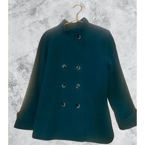 Evan-Picone Mens Teal Blue Double‎ Breasted Stretch Pea Coat Mock Neck Jacket M